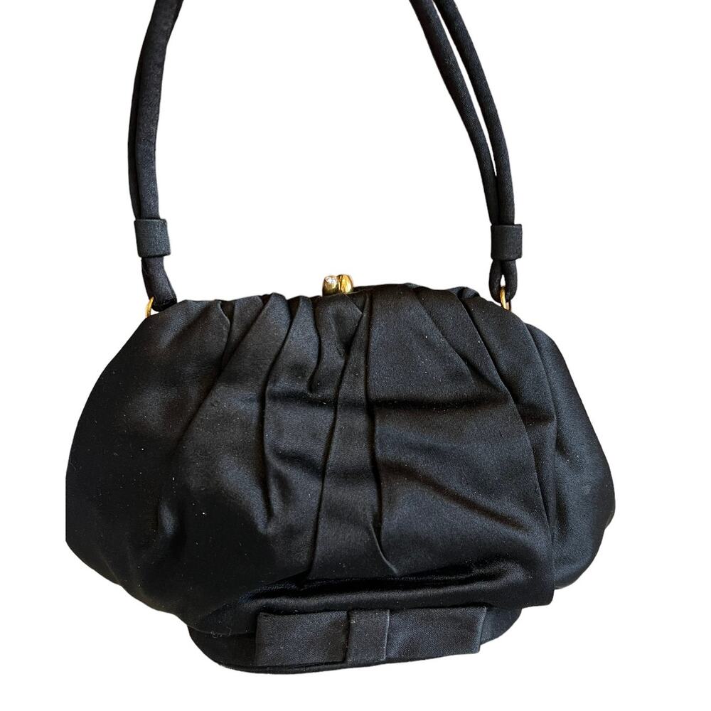 Vintage 50s 60s Black Satin Special Occassion Mini Bag